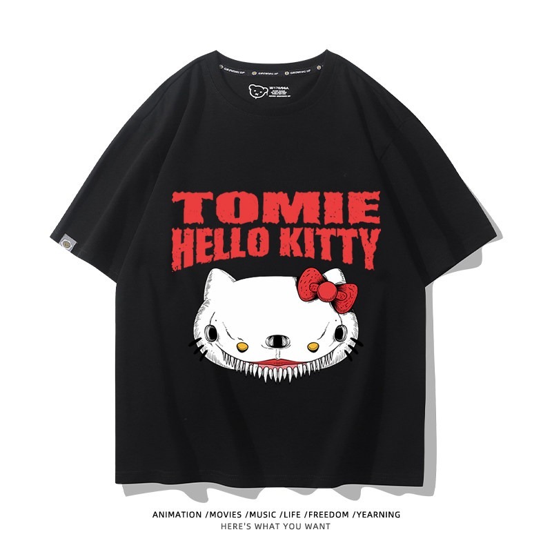 伊藤潤二X三麗鷗富江Hello kitty周邊 印花短袖T恤