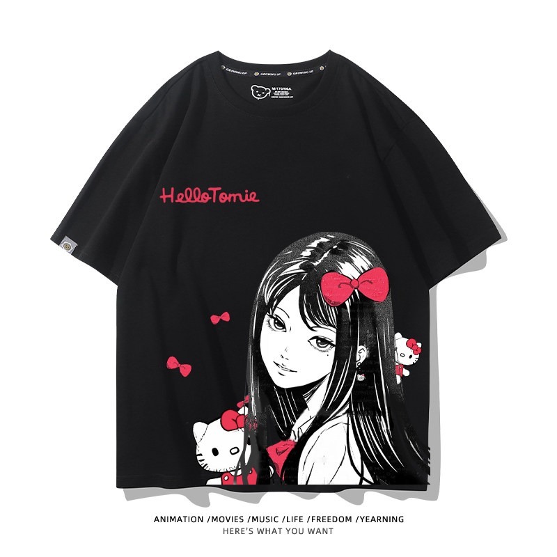 伊藤潤二X三麗鷗富江Hello kitty周邊 印花短袖T恤
