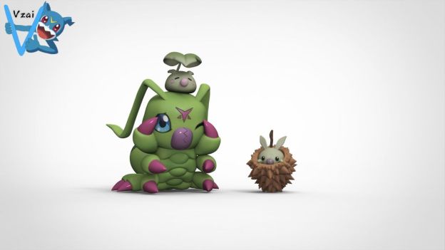 【預購】Vzai 數碼02共鳴系列 成長幼年進化鏈組合（蟲蟲獸+綠葉獸+蓑蟲獸）