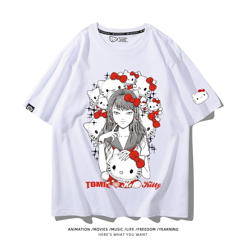 伊藤潤二X三麗鷗富江Hello kitty周邊 印花短袖T恤