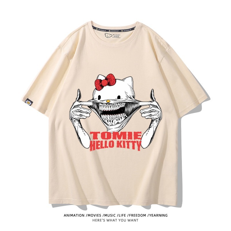 伊藤潤二X三麗鷗富江Hello kitty周邊 印花短袖T恤