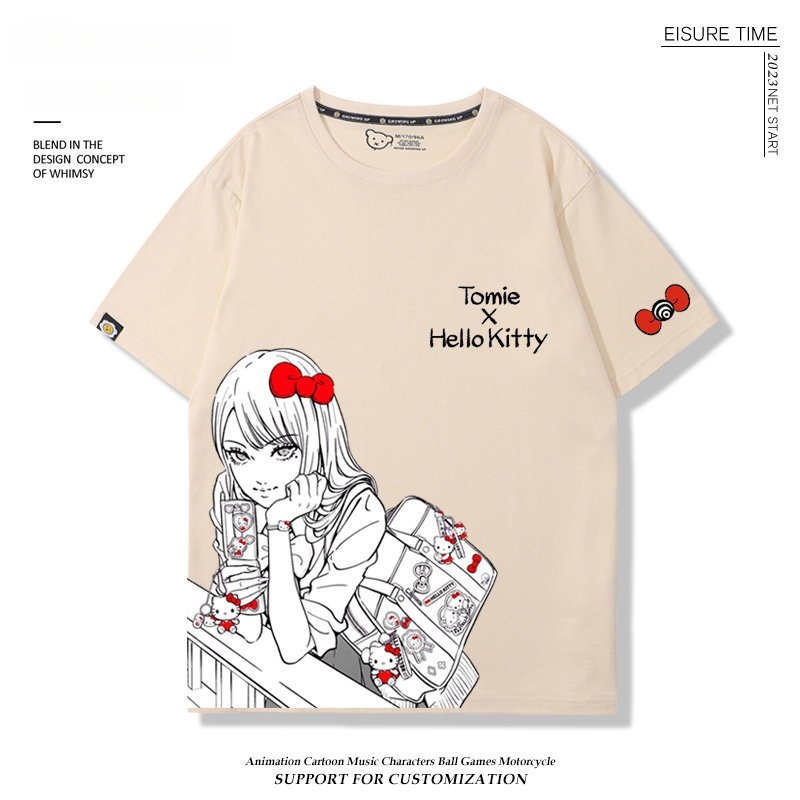 富江 X Hellokitty凱蒂貓周邊 男女同款 印花短袖T恤