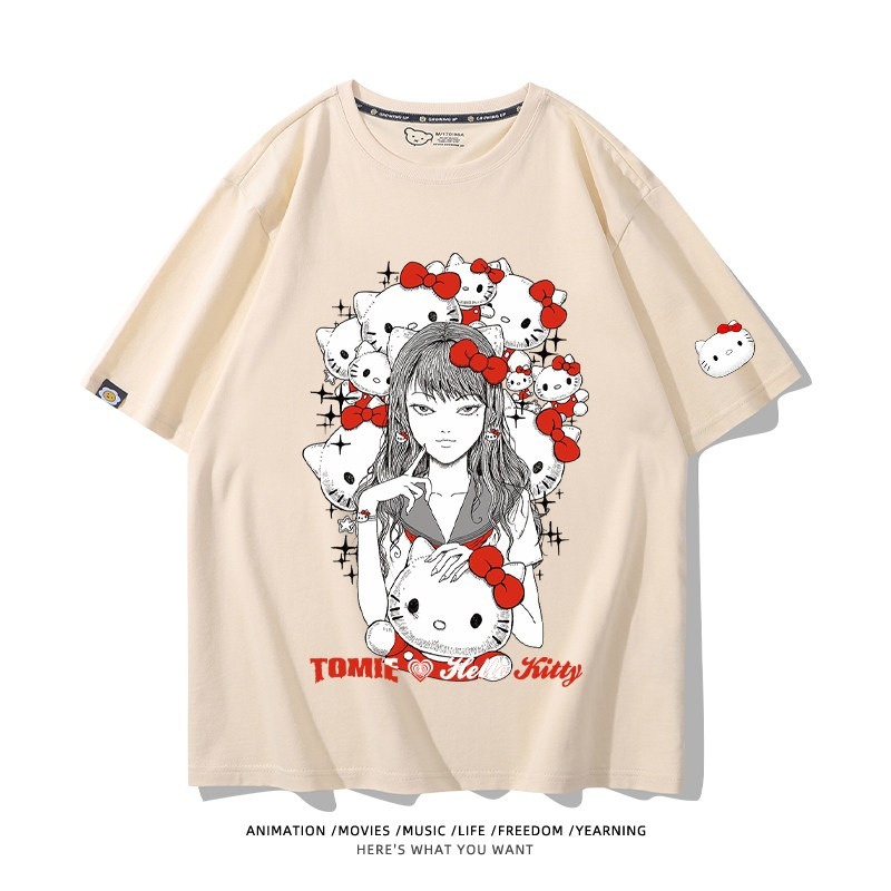 伊藤潤二X三麗鷗富江Hello kitty周邊 印花短袖T恤
