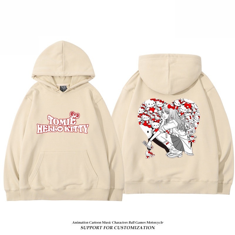 伊藤潤二X三麗鷗富江Hello kitty周邊新款 男女情侶同款連帽衛衣