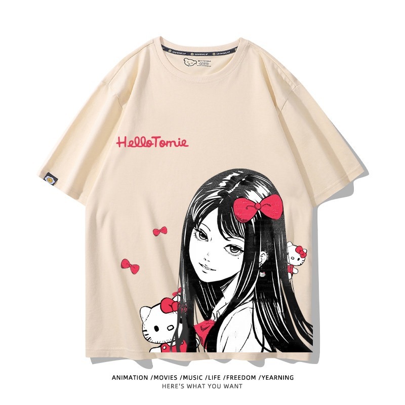 伊藤潤二X三麗鷗富江Hello kitty周邊 印花短袖T恤