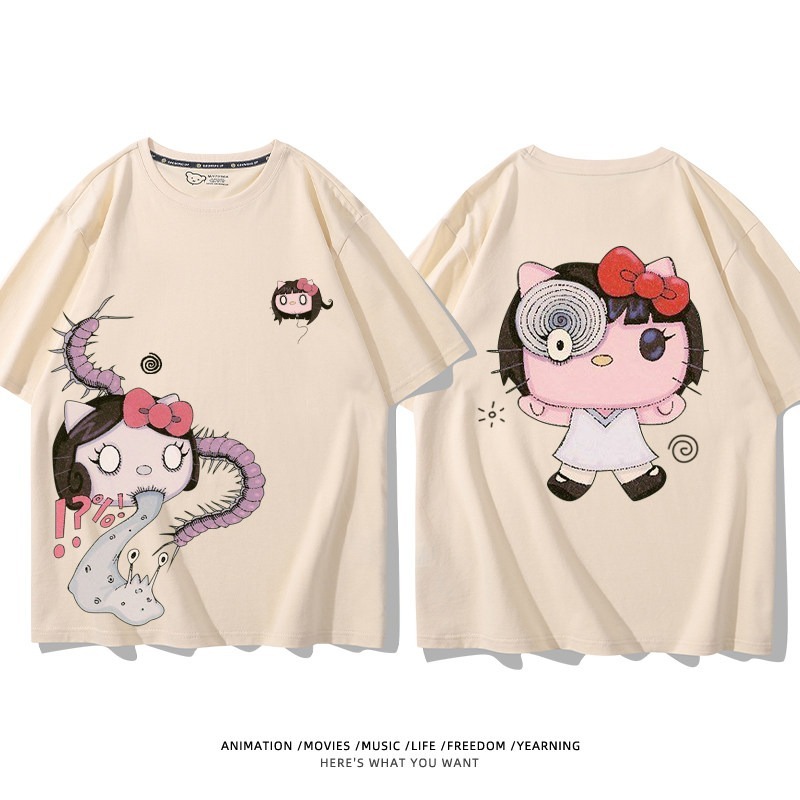 伊藤潤二X三麗鷗富江Hello kitty周邊 印花短袖T恤