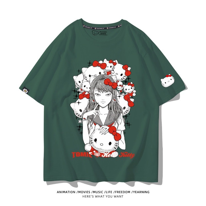 伊藤潤二X三麗鷗富江Hello kitty周邊 印花短袖T恤