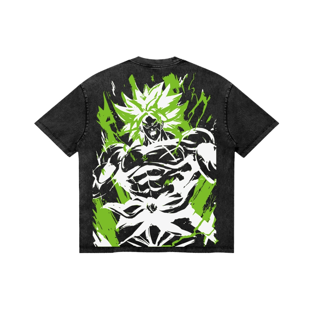 傳奇覺醒：布羅利的綠色火焰水洗做舊T恤