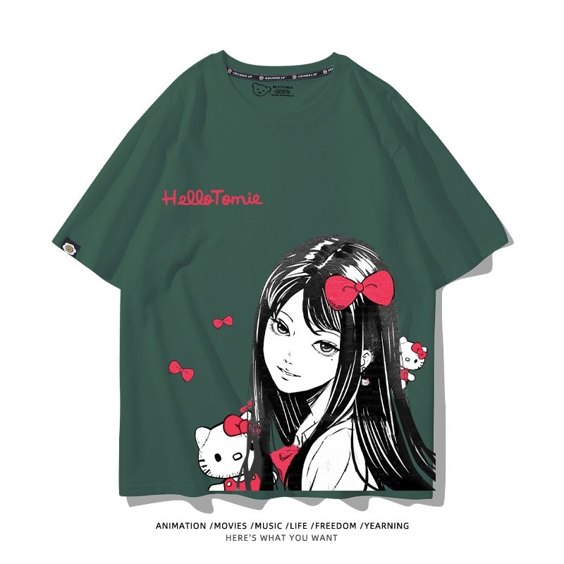 伊藤潤二X三麗鷗富江Hello kitty周邊 印花短袖T恤