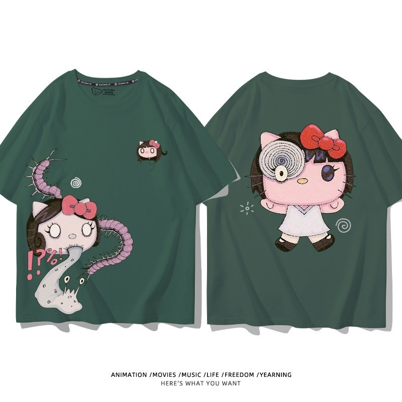 伊藤潤二X三麗鷗富江Hello kitty周邊 印花短袖T恤