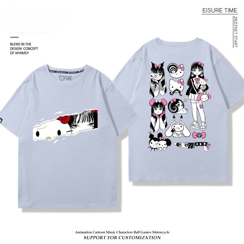 富江 X Hellokitty凱蒂貓周邊 男女同款 印花短袖T恤