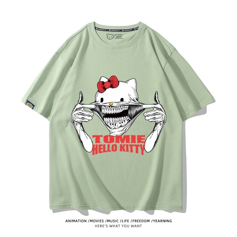 伊藤潤二X三麗鷗富江Hello kitty周邊 印花短袖T恤