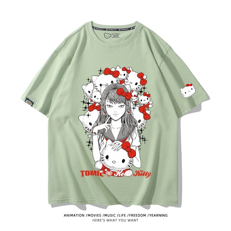 伊藤潤二X三麗鷗富江Hello kitty周邊 印花短袖T恤