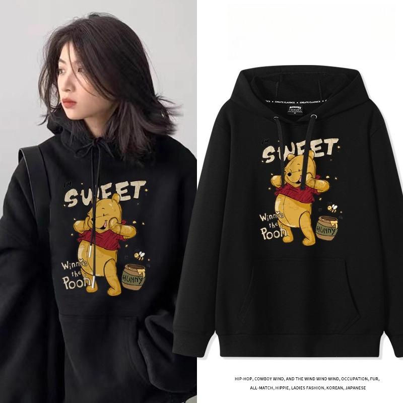 美式復古小熊維尼 聯名衛衣2025秋冬新款 親子情侶裝連帽衛衣