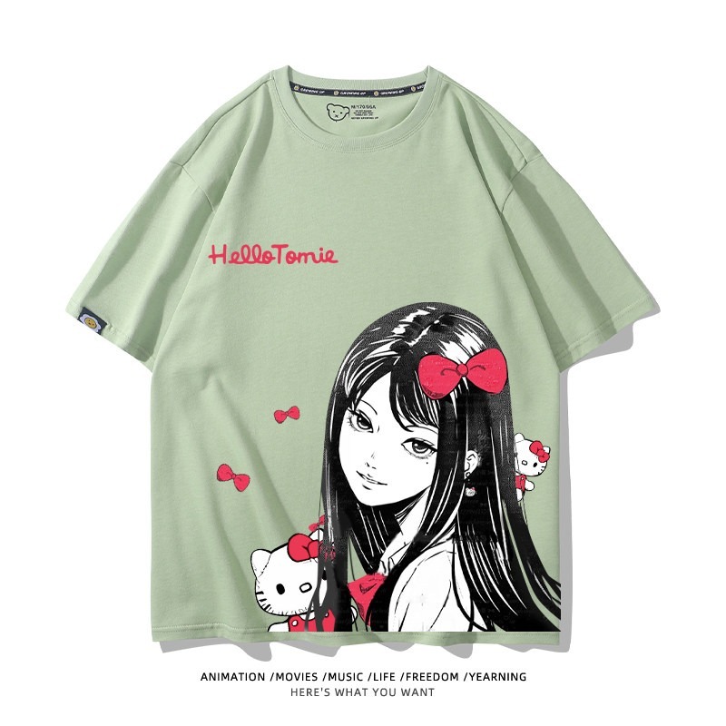 伊藤潤二X三麗鷗富江Hello kitty周邊 印花短袖T恤
