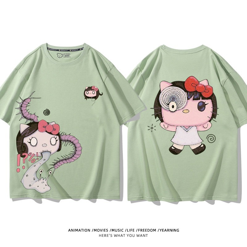 伊藤潤二X三麗鷗富江Hello kitty周邊 印花短袖T恤