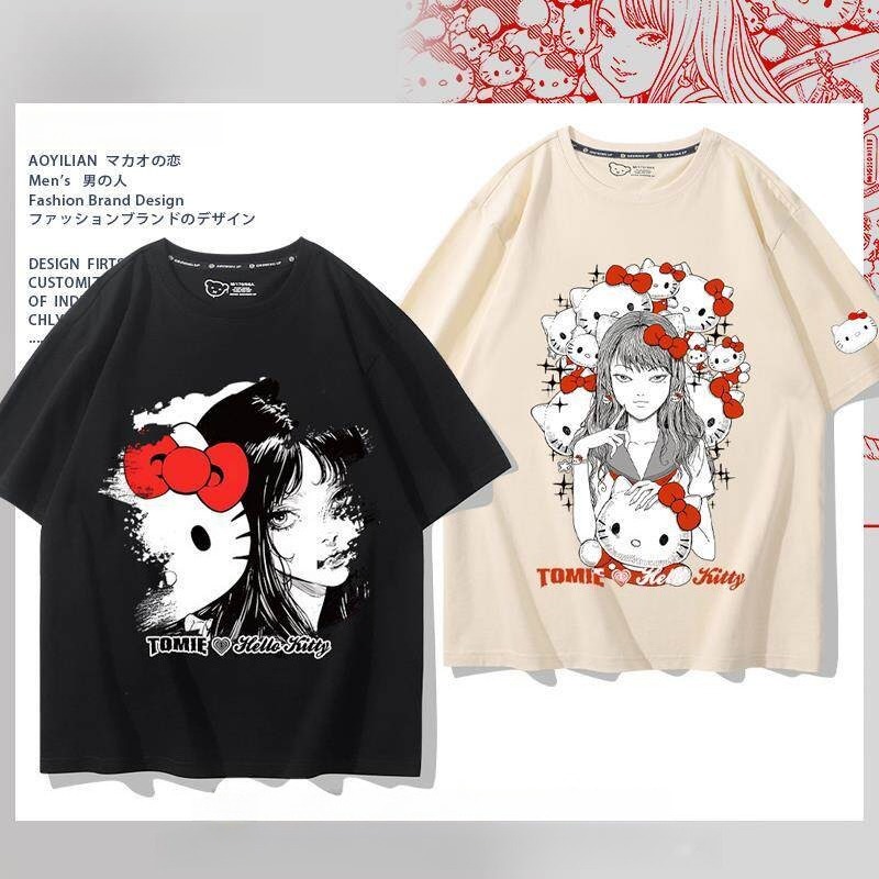 伊藤潤二X三麗鷗富江Hello kitty周邊 印花短袖T恤