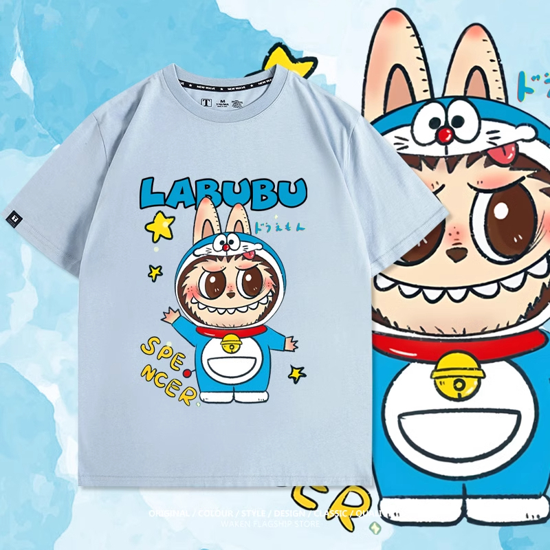 LabubuX哆啦A夢 印花T恤-GOODTOYSTUDIO