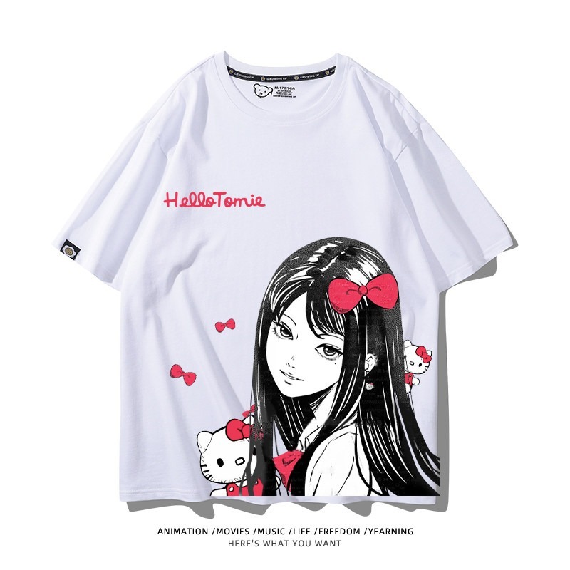 伊藤潤二X三麗鷗富江Hello kitty周邊 印花短袖T恤
