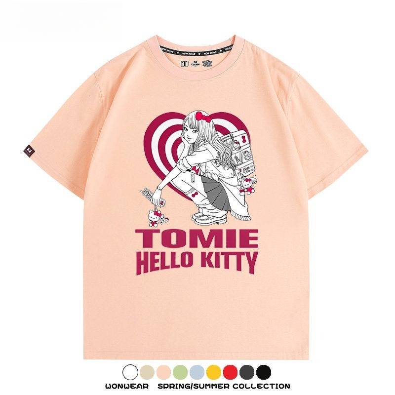 伊藤潤二X三麗鷗富江Hello kitty周邊 印花短袖T恤