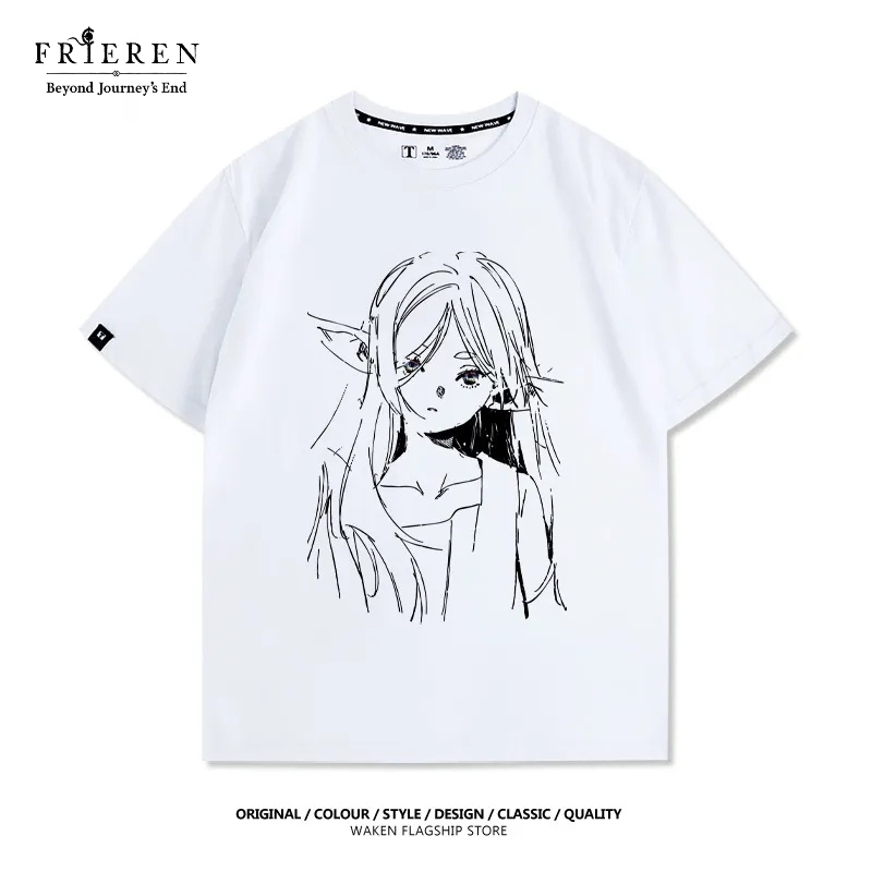 芙莉蓮動漫線條印花短袖T恤