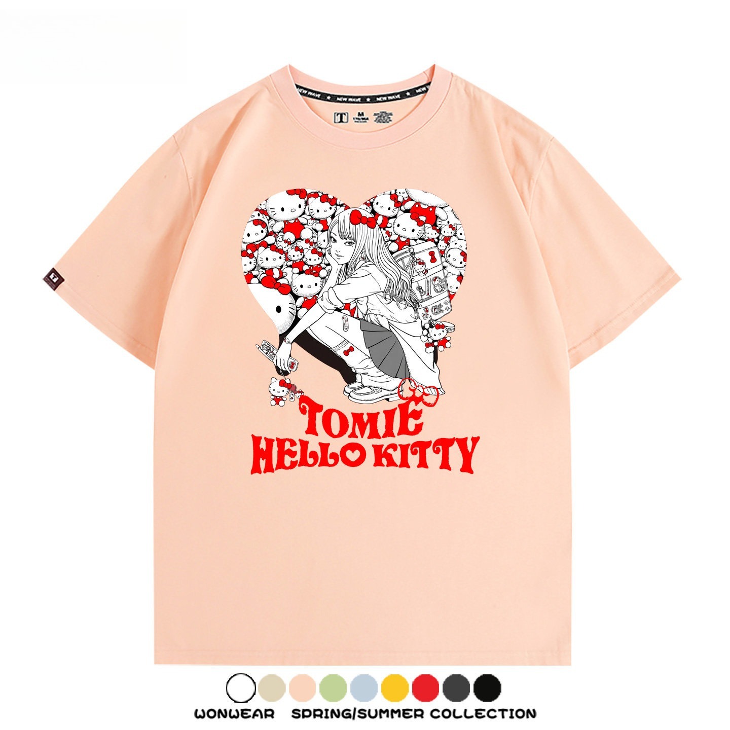 伊藤潤二X三麗鷗富江Hello kitty周邊 印花短袖T恤