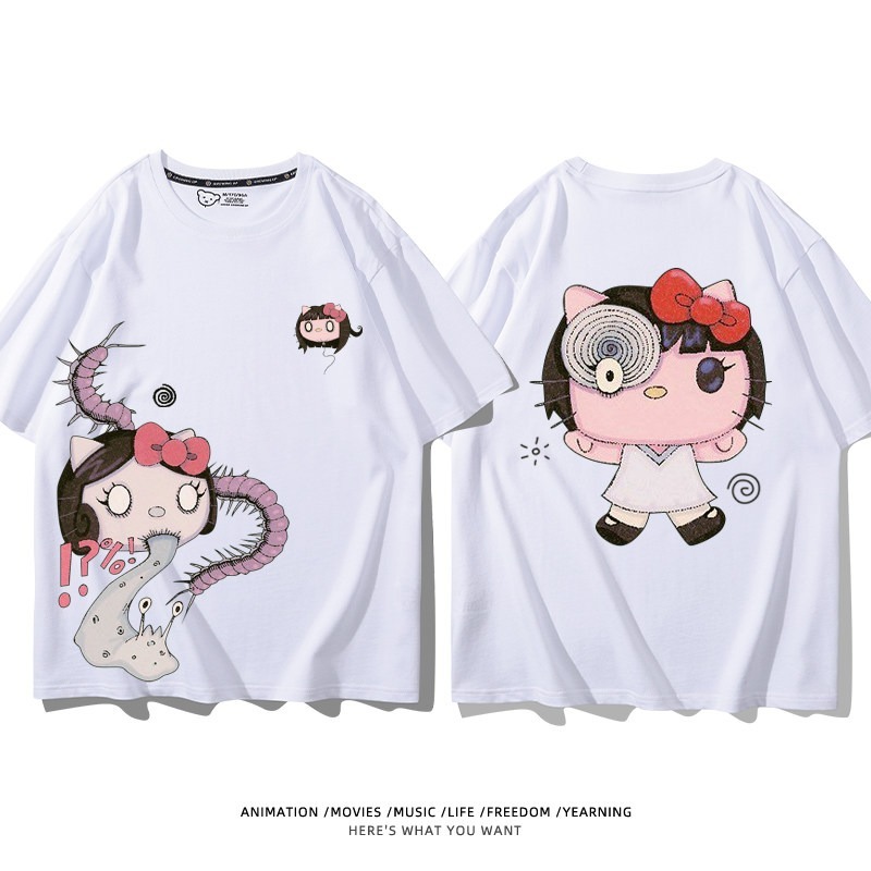 伊藤潤二X三麗鷗富江Hello kitty周邊 印花短袖T恤