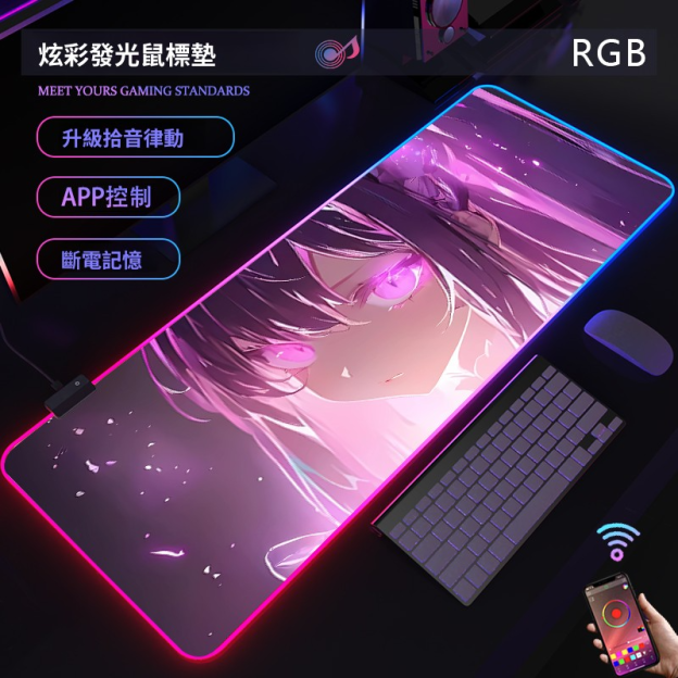 動漫RGB發光 主題桌墊 布質滑鼠墊 【支持客製化，聯係客服】
