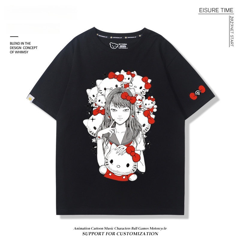 富江 X Hellokitty凱蒂貓周邊 男女同款 印花短袖T恤