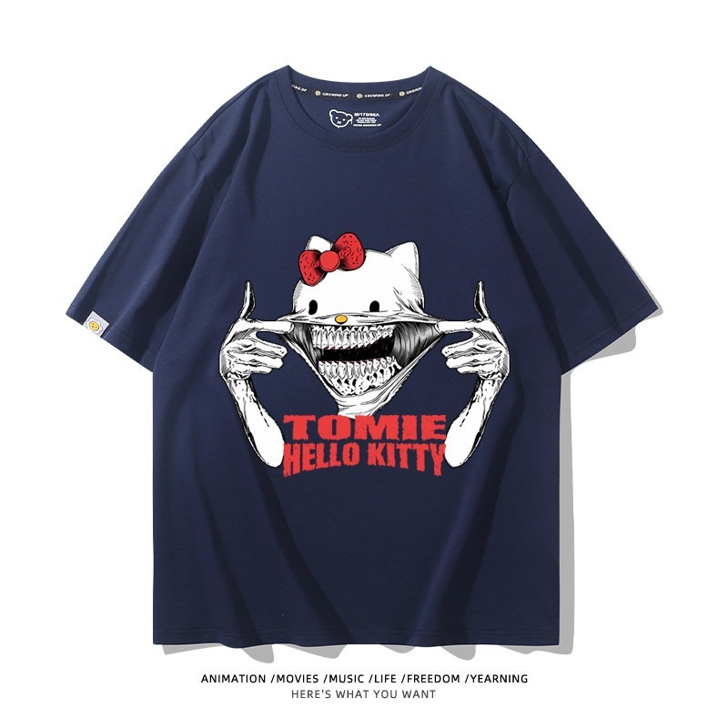 伊藤潤二X三麗鷗富江Hello kitty周邊 印花短袖T恤