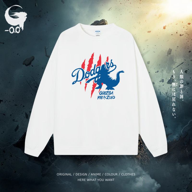 哥吉拉-0.0 Godzilla 情侶寬鬆大學T｜怪獸之王秋冬長袖