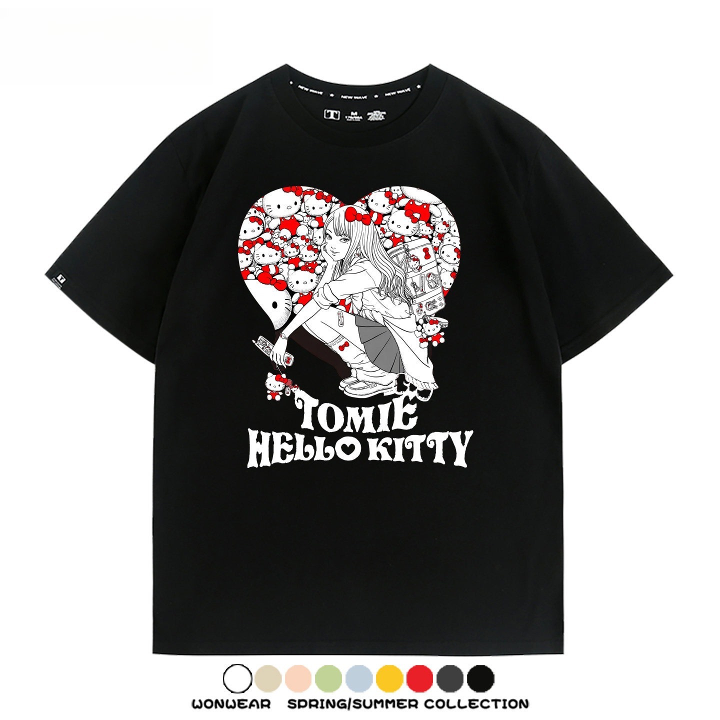 伊藤潤二X三麗鷗富江Hello kitty周邊 印花短袖T恤