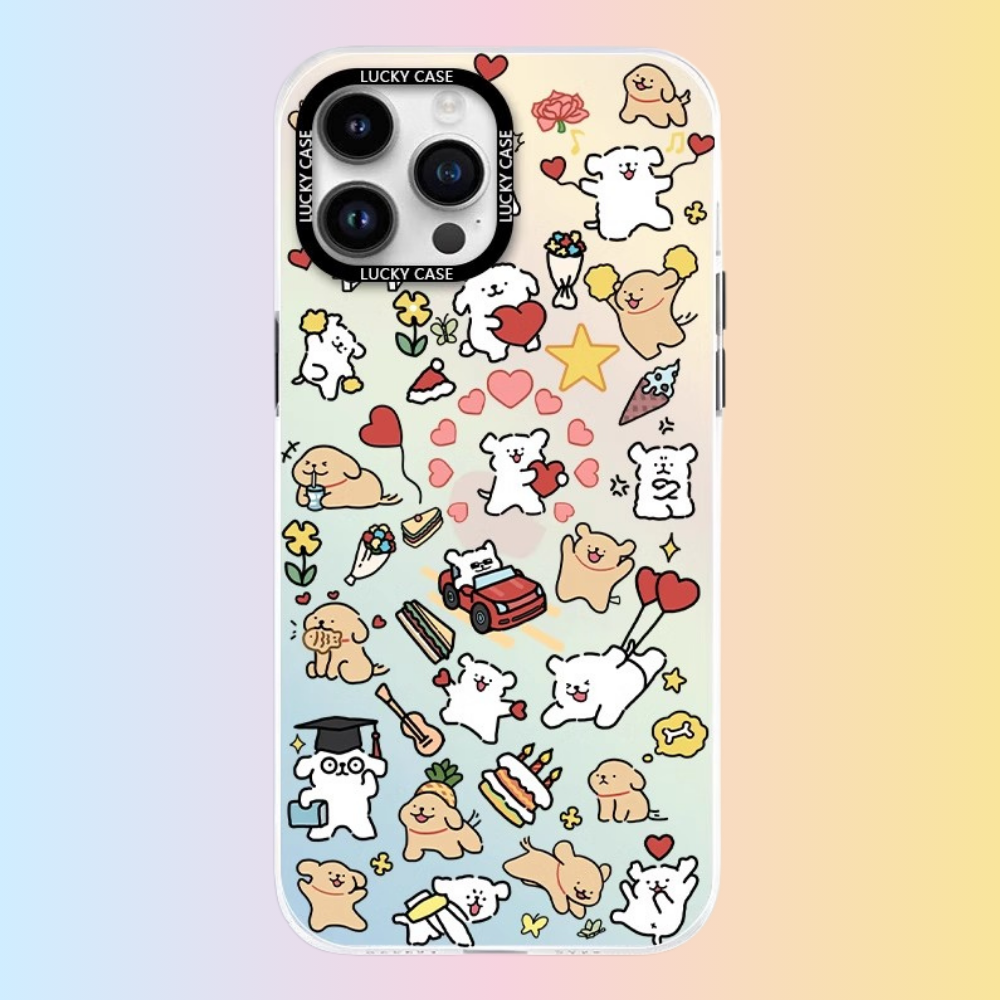 綫條小狗極光鐳射防摔手機殼-GOODTOYSTUDIO