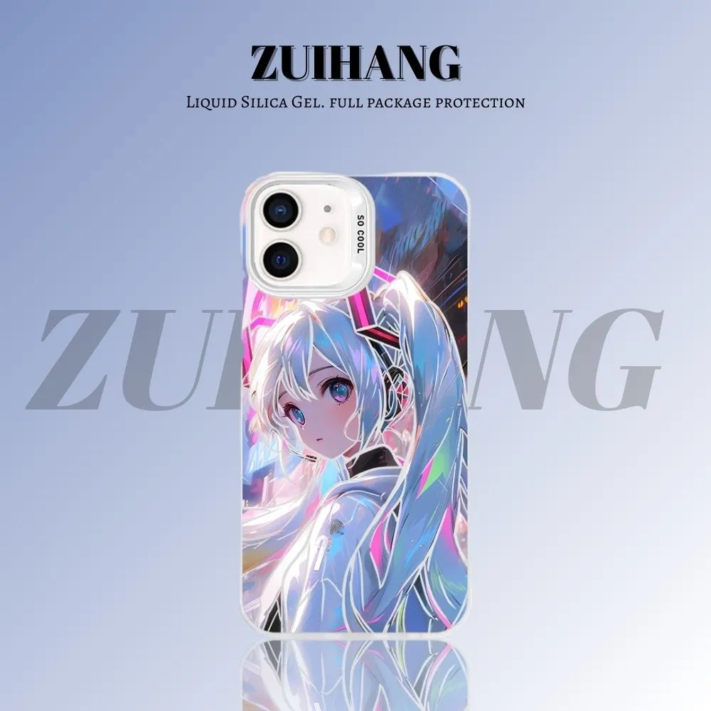 初音未來 極光/彩銀 線條漸變防摔手機殼-GOODTOYSTUDIO