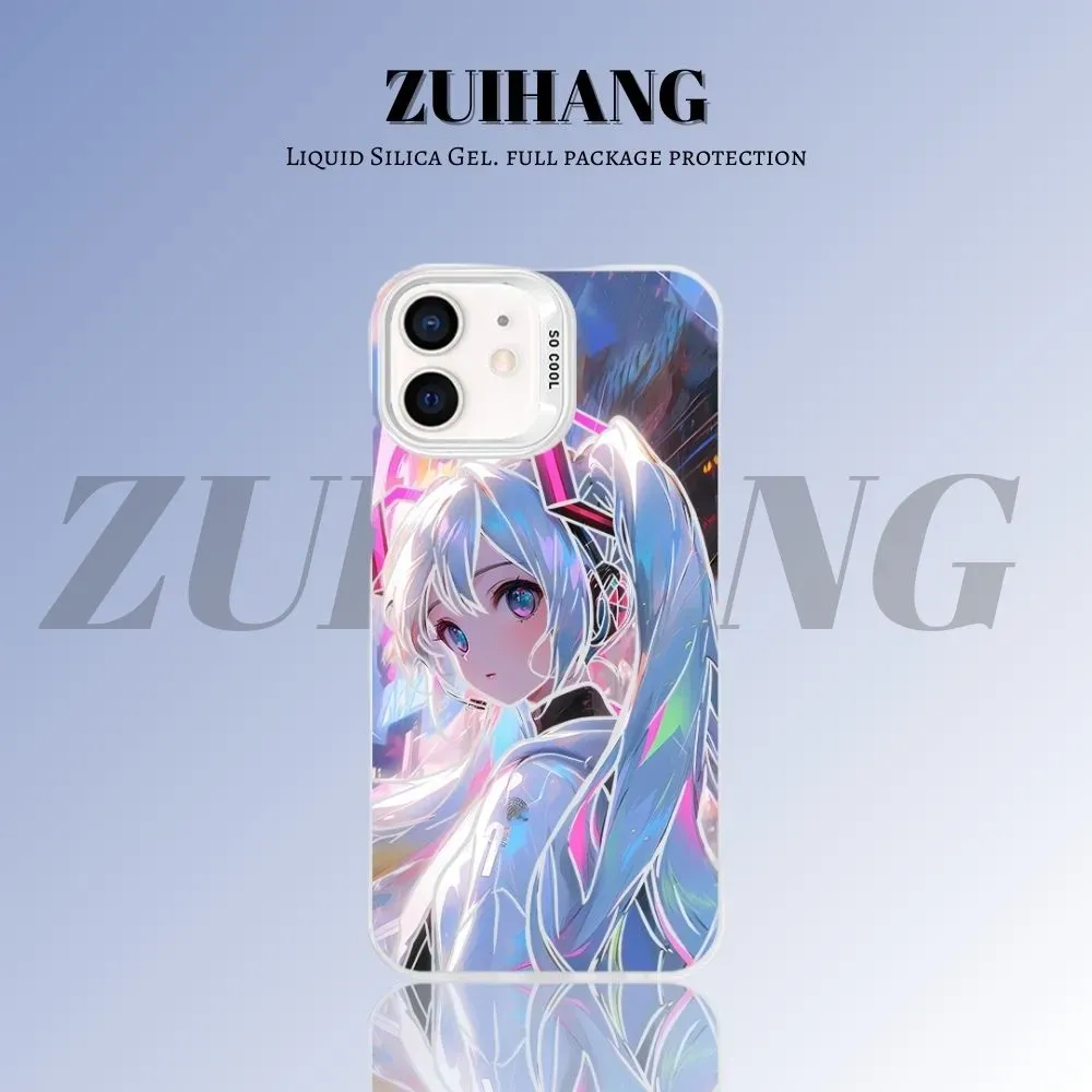 初音未來 極光/彩銀 線條漸變防摔手機殼-GOODTOYSTUDIO