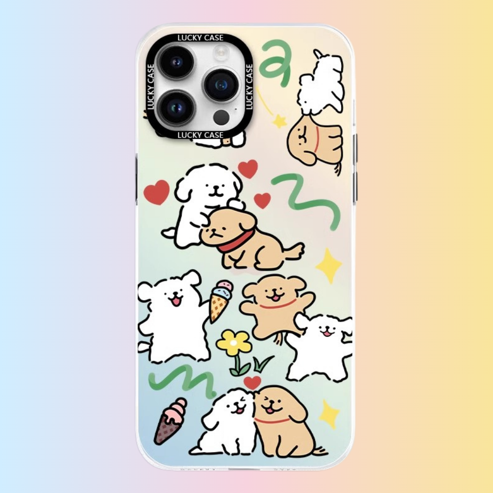 綫條小狗極光鐳射防摔手機殼-GOODTOYSTUDIO