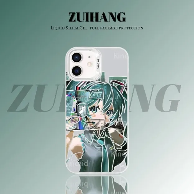 初音未來 極光/彩銀 線條漸變防摔手機殼-GOODTOYSTUDIO