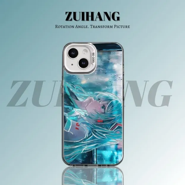 初音未來 極光/彩銀 線條漸變防摔手機殼-GOODTOYSTUDIO