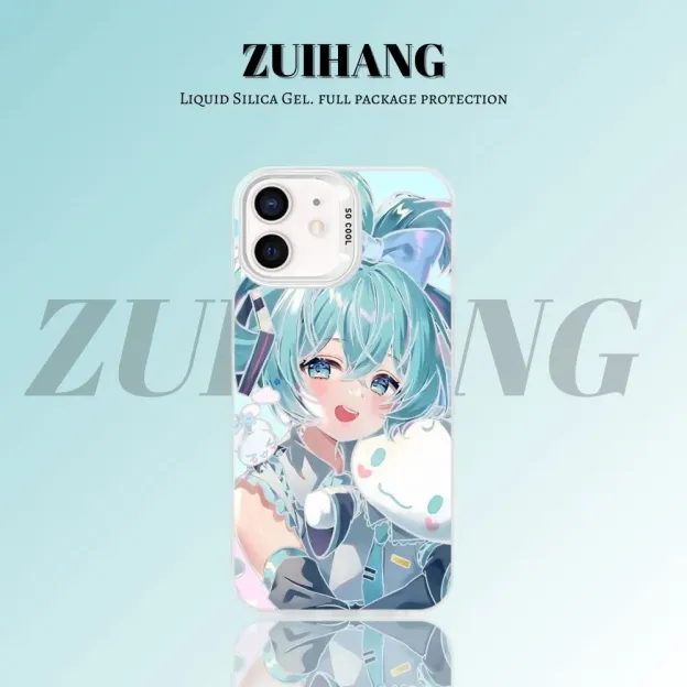 初音未來 極光/彩銀 線條漸變防摔手機殼-GOODTOYSTUDIO