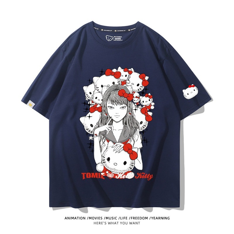 伊藤潤二X三麗鷗富江Hello kitty周邊 印花短袖T恤