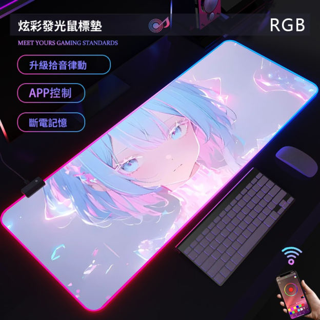 動漫RGB發光 主題桌墊 布質滑鼠墊 【支持客製化，聯係客服】