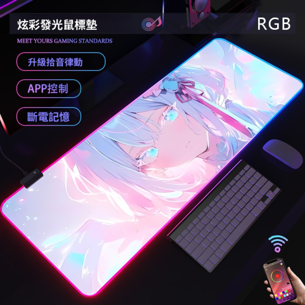 動漫RGB發光 主題桌墊 布質滑鼠墊 【支持客製化，聯係客服】