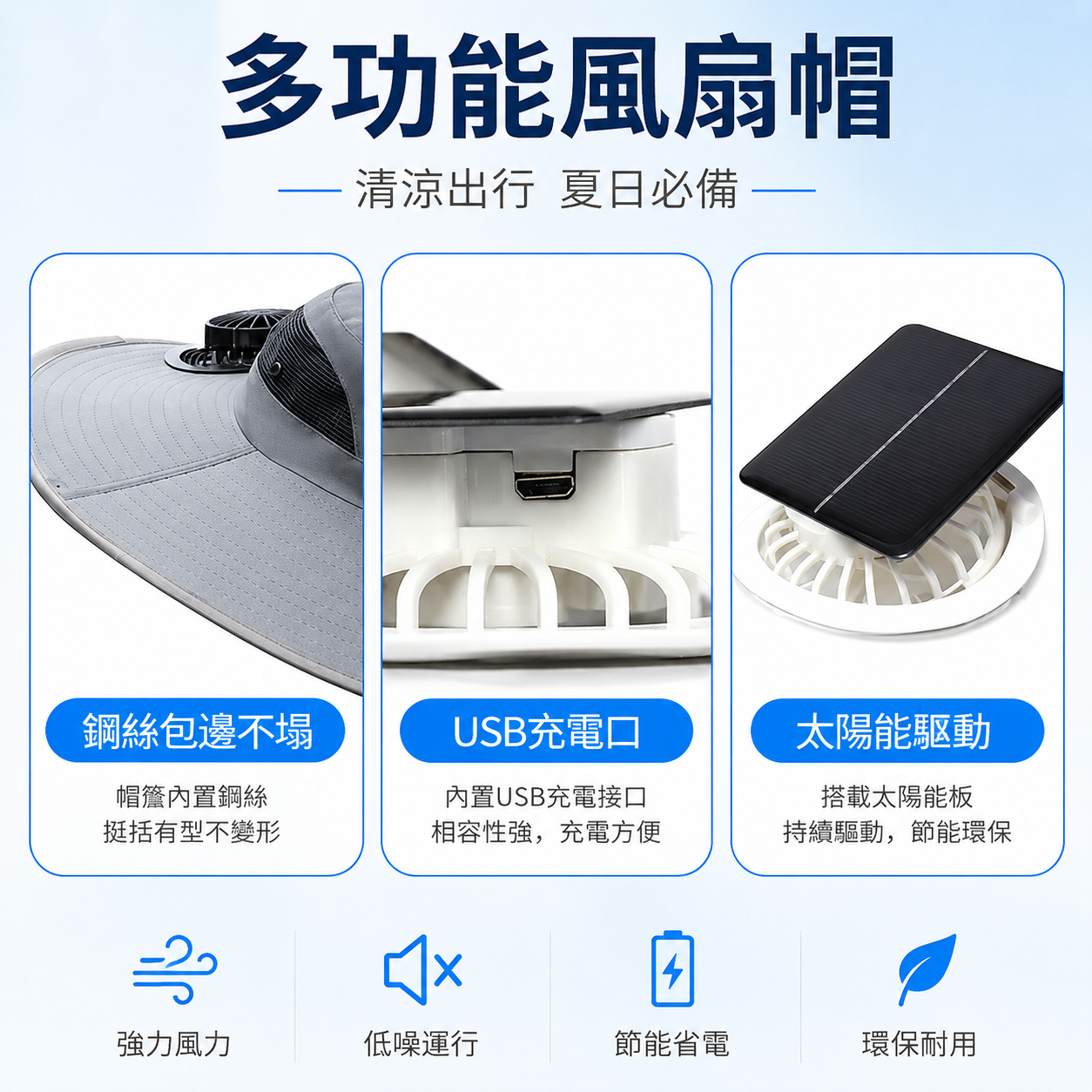 太陽能風扇帽｜UPF50+ 防曬遮陽漁夫帽 男女夏季戶外降溫帽