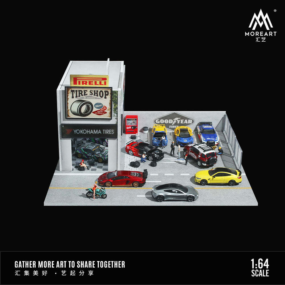 MoreArt1:64 復古汽車修理店燈光版場景模型 車模停車場-GOODTOYSTUDIO