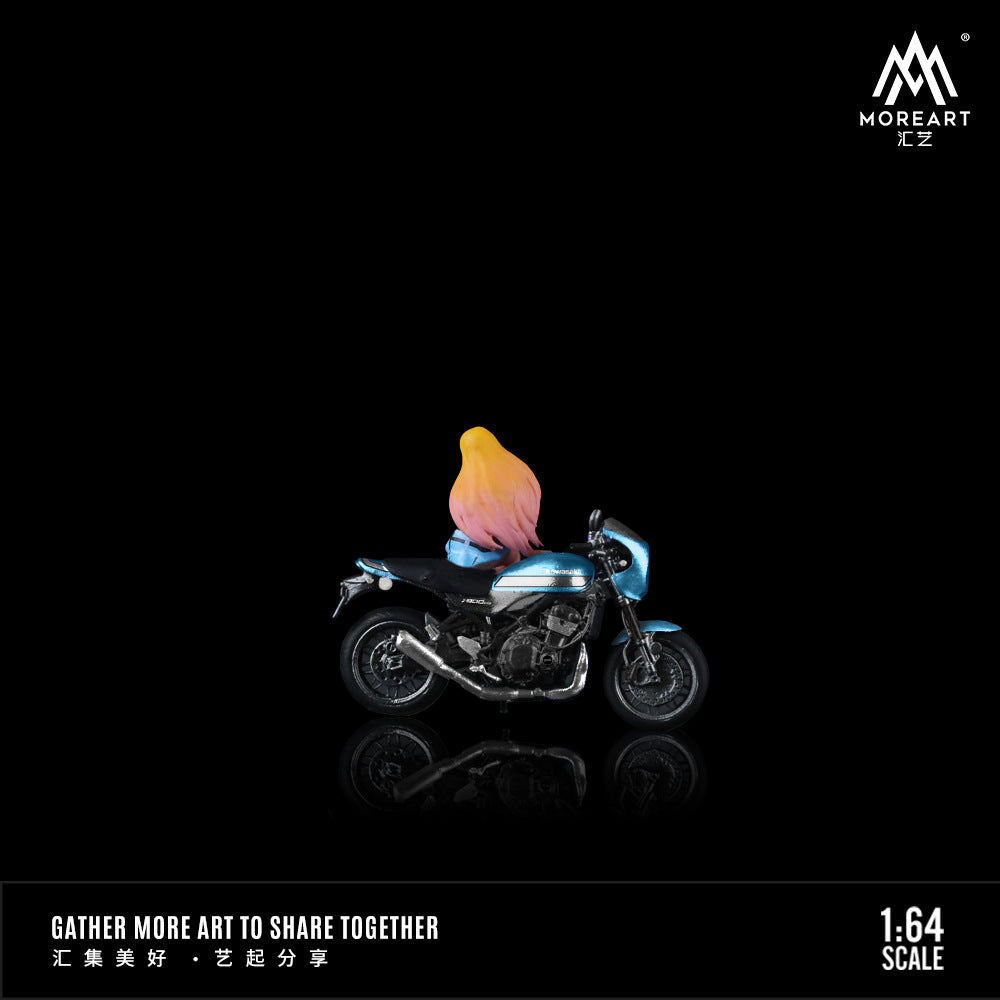 MoreArt1:64  川崎Z900RS藍色少女摩托人偶套裝樹脂模型-GOODTOYSTUDIO