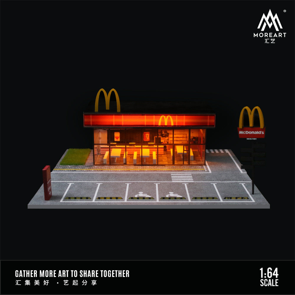 MoreArt1:64 肯德基 麥當勞餐廳燈光版停車場景模型人偶套裝-GOODTOYSTUDIO
