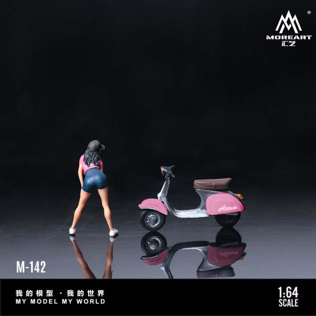 MoreArt1:64  粉色踏板車摩托人偶仿真樹脂模型-GOODTOYSTUDIO