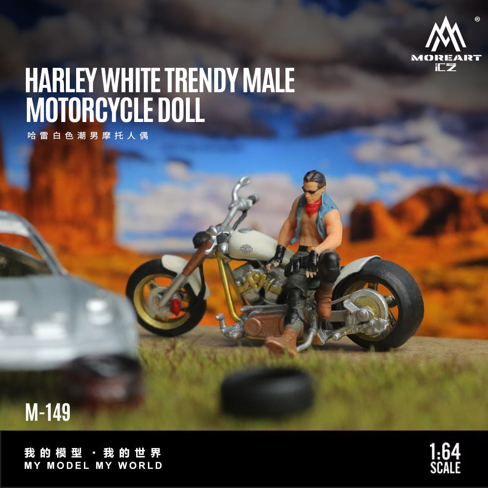 MoreArt1:64  哈雷白色潮男摩托人偶仿真樹脂模型-GOODTOYSTUDIO