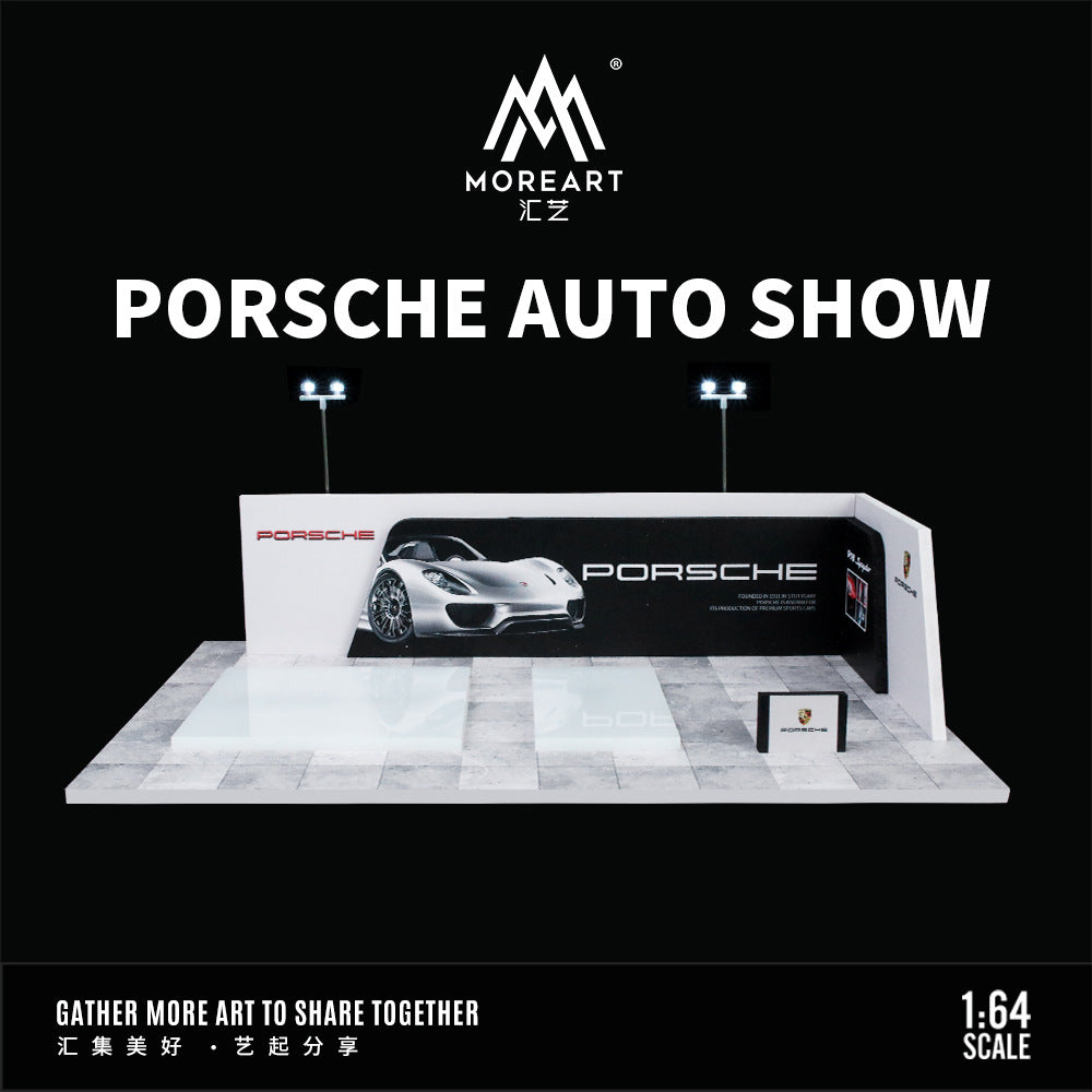 匯藝1:64 保時捷汽車展示館4S店展廳燈光場景仿真模型擺件-GOODTOYSTUDIO