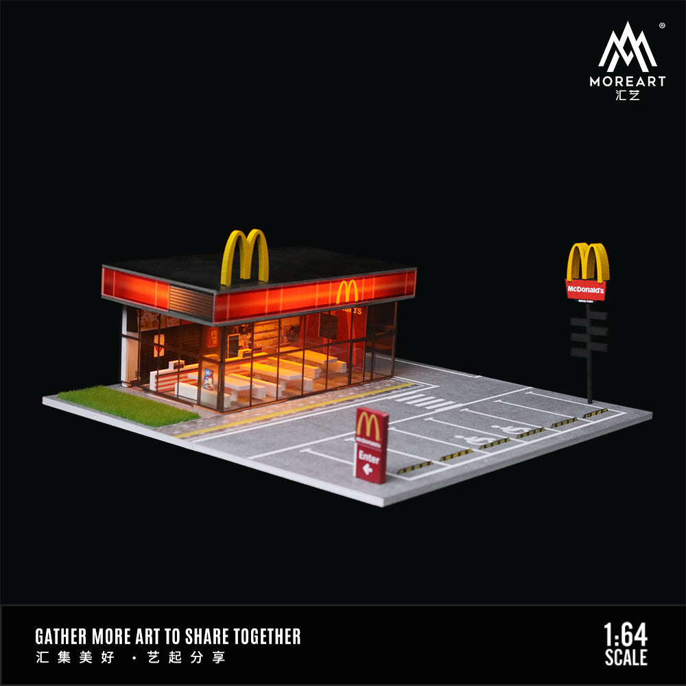 MoreArt1:64 肯德基 麥當勞餐廳燈光版停車場景模型人偶套裝-GOODTOYSTUDIO